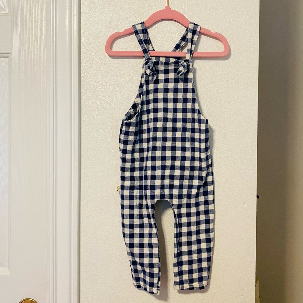 Childhoods 12-18m Navy Gingham Jumper, Overall Romper 100% cotton, white blue